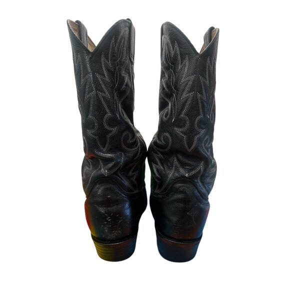 Dan Post Western Cowboy Boots Mens 8.5 Black Leather Embroidered Stitch Rodeo - Picture 3 of 14